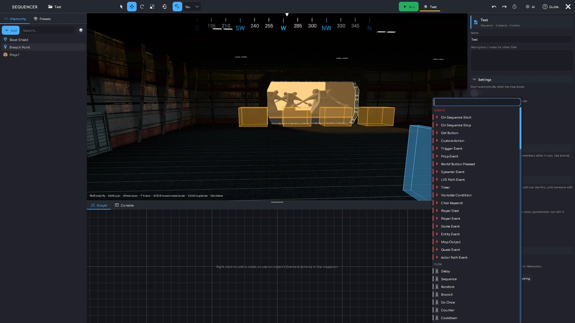 Picking an event node in the Event Sequencer.